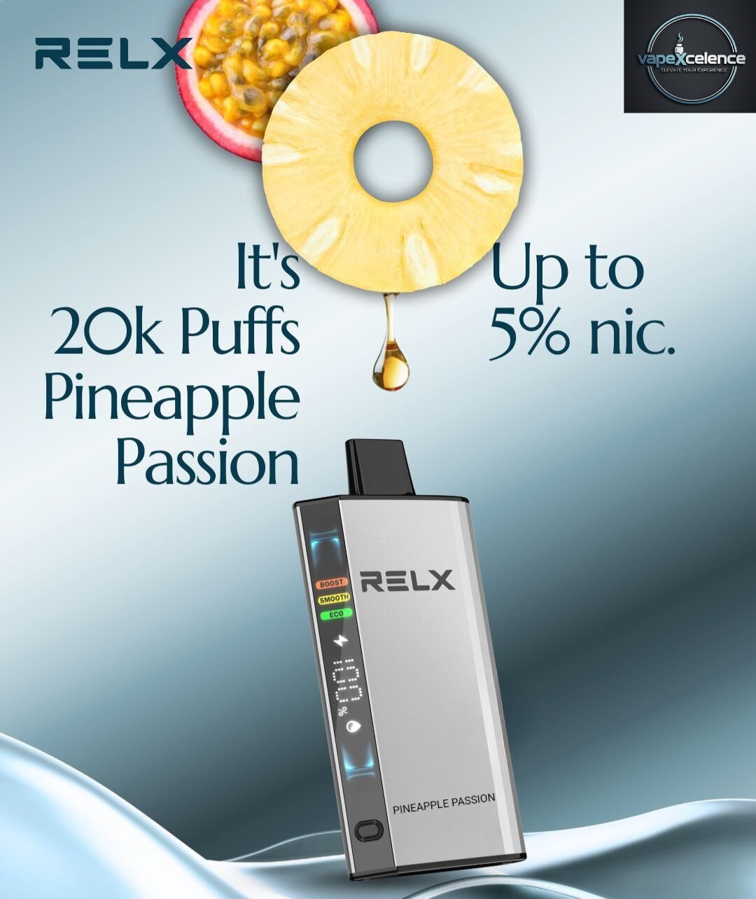 Relx Pinapple RELX 20K Pineapple Passion | 50mg Nic Salt Disposable Vape | VapeXcellence